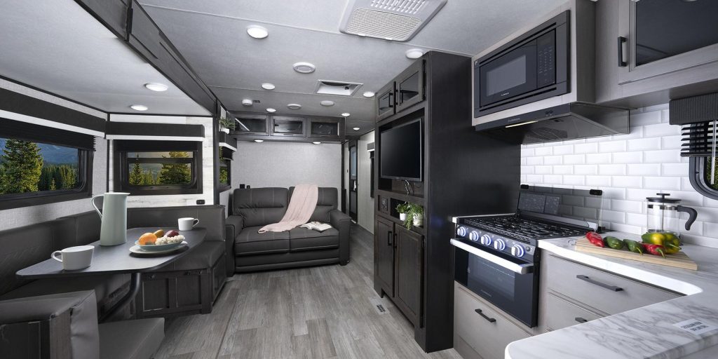 interior of the 2023 jayco jay feather travel trailer rv